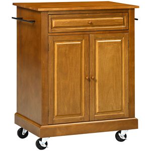 Carrello da Cucina Moderno Marrone con Isola, Cassetto, Mobile Regolabile in Rovere e MDF, 2 Portasciugamani, Portatile su Ruote - Product Image 1