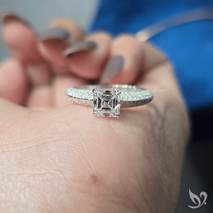 1 CT asscher cut lab grown diamond engagement ring square <b>step</b> cut stone in 10K white gold pave band ring - Product Image 5