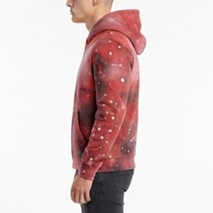 Sudadera con Capucha y Cremallera para Hombre, con Logotipo Personalizado de Pedrería, Estampado Tie-Dye Rojo, Ajuste Regular, Estilo Casual de Otoño, Tejido de Poliéster - Product Image 3