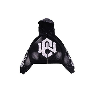 Ensemble de survêtement personnalisé à double taille avec sweat à capuche orné de strass et pantalon évasé - Product Image 2