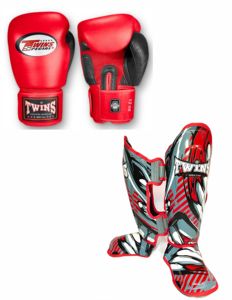Protector de espinillas y guantes de boxeo Twins Leather Muay Thai FBGVL4 - 61 Verde Nuevo Modelo Twins Set de entrenamiento y sparring para kickboxing - Product Image 3
