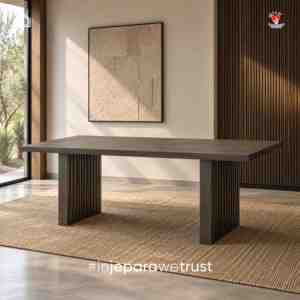 Mesa de Comedor Rectangular de Madera con Pedestal Acanalado, Mesa de Comedor de Lujo para Hotel, Restaurante, Villa, Muebles para el Hogar - Product Image 1