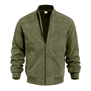 OEM Mens Suede Jacket Solid Color Zipper <b>Coat</b> Casual Retro Long Sleeve <b>Cardigan</b> Jacket Autumn Fall Fashion Wholesale Mens Jacket - Product Image 4