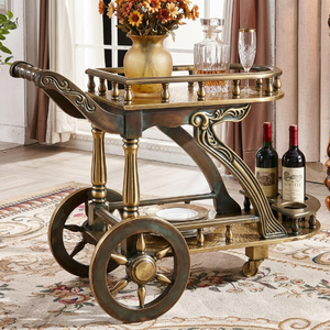 Chariot de bar mobile classique européen de luxe, chariot de service couleur laiton antique pour hôtel et banquet, OEM - Product Image 3