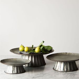 Rustic Galvanized Metal Cake Stand Set Vintage Fluted Pedestal Dessert Display <b>Plate</b> Wholesale Industrial Table <b>Decor</b> Party - Product Image 1