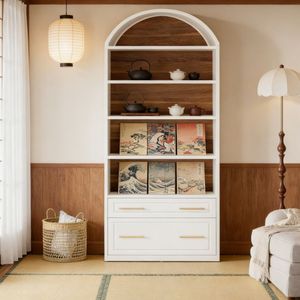 Étagère haute au design français moderne pour la maison et l'hôtel, en rotin et panneaux de bois, meuble de salon pour supermarché - Product Image 6