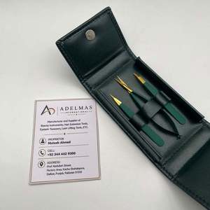 Pince à épiler professionnelle en acier inoxydable à pointe inclinée avec ciseaux à ressort, logo personnalisé, étui vert, kit pour sourcils - Product Image 3