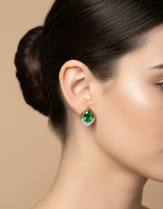 Pendientes de Esmeralda con Corte de Pera y Diamante Redondo para Mujer, Diamante Natural y Cultivado en Laboratorio - Product Image 3