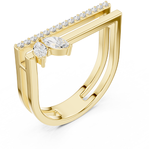 Anillo Abierto Moderno con Diamante Cultivado en Laboratorio, Oro Amarillo, Diamante Marquise, Anillo Contemporáneo para Boda, Aniversario o Fiesta - Product Image 1