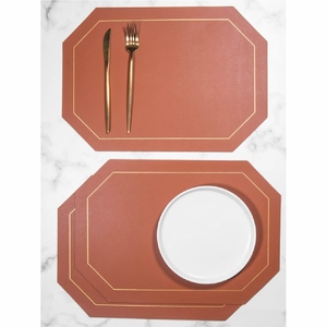 Waterproof PU Leather Placemats Heat Resistant Non Slip <b>Table</b> Mat Luxury Gold Line Octagonal Kitchen <b>Dining</b> Mat <b>Set</b> Placcemat - Product Image 1