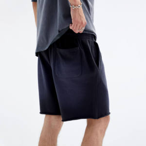 Pantalones Cortos Deportivos Vintage Personalizados para Hombre, Diseño Sólido, Lavado Ácido, Felpa con Borde Cortado, Bordado 3D e Impresión Desgastada - Product Image 6