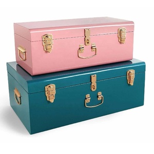 Baúles de almacenamiento de hierro de diseño exterior moderno de gran venta, Juego de 2 baúles de almacenamiento de hierro con tapas, baúles de almacenamiento de metal con cerradura - Product Image 3