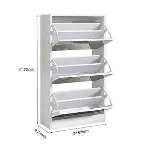 Modern White 3-Tier <b>Shoe</b> Rack Narrow Wood Slim <b>Shoe</b> <b>Storage</b> Cabinet with Mirror Dustproof Organizer for Home and Apartment - Product Image 5