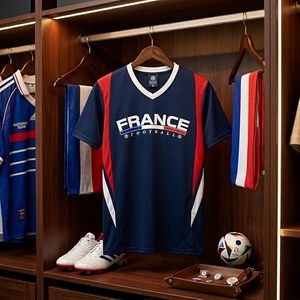 Maillot de football de France personnalisé avec nom et numéro, maillot de football personnalisé pour homme, col en V, sans manches, respirant, 100% polyester, sublimation - Product Image 4