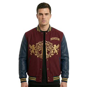 High Quality ODM OEM Customized <b>Men's</b> Green Wool And <b>Leather</b> Varsity <b>Jacket</b> Gold Embroidery Patches Wholesale Streetwear - Product Image 4