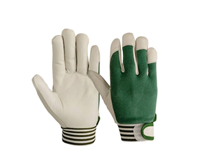 Guantes de Trabajo de Cuero Verde Blanco con Puntas de Dedos Suaves Antideslizantes y Muñequera Elástica, Guantes de Seguridad de Uso General - Product Image 3
