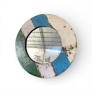 Espejo Redondo Artesanal de Madera de Barco Reciclada, Color Natural, para Decoración de Pared y Hogar, Sala de Estar o Dormitorio, Venta al por Mayor - Product Image 1