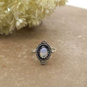 Vintage Oval Natural Moonstone Bezel <b>Set</b> Adjustable <b>Ring</b> Bohemian Oxidized 925 <b>Silver</b> Plated Ethnic Unisex Boho Jewelry Gift - Product Image 5