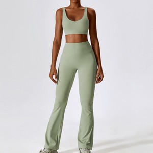 Yoga <b>Set</b> 2 Piece Crop Top High Waist Leggings Solid Color Seamless Breathable Spandex Polyester Full Length <b>Square</b> Neck - Product Image 4