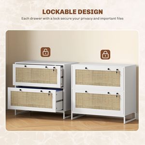 Armadietto Portadocumenti Boho a 2 Cassetti con Serratura e Barra Appendiabiti Regolabile per Formati Letter, A4 e Legal - Assemblato - Product Image 6