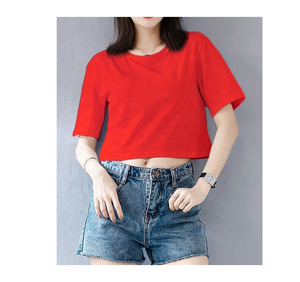 New 2022 Women Custom Cotton Oversize Blank Plain Lose Fitting <b>Crop</b> <b>Top</b> t Shirts for Women - Product Image 4