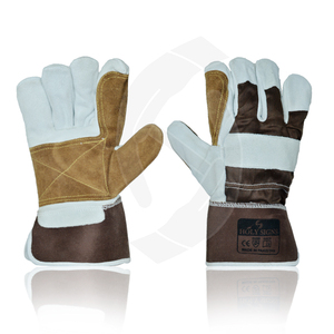 Holy Signs Leather Work Gloves Double Palm Anti-Slip Reinforced Cuff Heavy Duty General Purpose <b>Powder</b>-Free Safety Gloves Made - Product Image 5