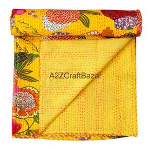 Juego de Edredón de Algodón Orgánico Estampado a Mano, Diseño Tradicional de Lujo, Estilo Kantha Vintage, Transpirable, Ecológico, para Hotel, Apto para Todas las Estaciones - Product Image 1