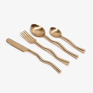 Cuillères de service en métal style vintage Golden Branch Design, ensemble de couverts finition miroir haute brillance - Product Image 4