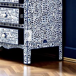 Cajón con Incrustaciones de Hueso de ILAHI, Diseño Moderno con Detalles de Ágata, Mueble Portátil para el Hogar - Product Image 4