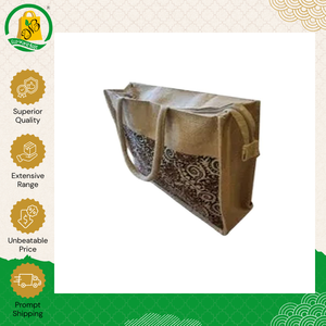 Premium Quality Promotional Eco Friendly 100% Jute Shopping Women Hand Bags with Weaved Padded Handle and Top Zipper Bag - Product Image 2