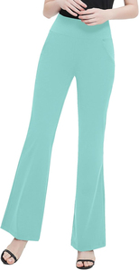 High Waist <b>Flared</b> Leg <b>Yoga</b> Pants Solid Color Spandex Nylon Breathable Elastic Waist With Pockets Full Length Women's Pants - Product Image 4