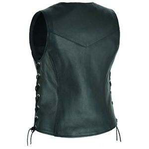Gilet en cuir fabriqué en usine, style motard col en V avec rivets et laçage latéral, coupe classique, vêtement d'extérieur automne-hiver, vente en gros - Product Image 5