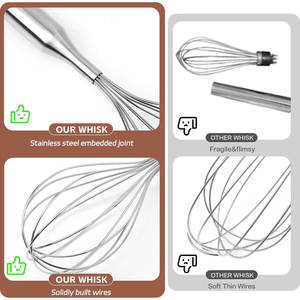 Fouet de cuisine en acier inoxydable durable, faible MOQ, stock disponible, multi-usages, fouet personnalisé sur mesure - Product Image 3