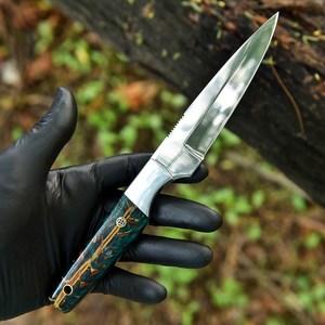 Pine Cone Handle High Quality Carbon Steel Industrial Grade <b>Mirror</b> Polish Fixed Blade Hunting Camping Knife Leather Sheath UA - Product Image 3