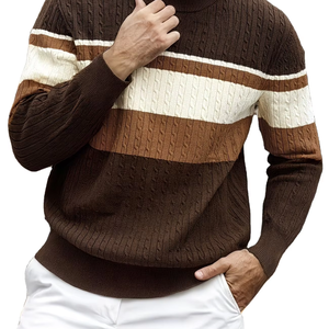 Pull à col roulé pour homme, manches longues, tricoté en polyester/coton, respirant, rayé, pour tenue du Nouvel An - Product Image 1