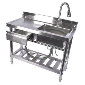 Lavello Commerciale Indipendente per Cucina Professionale 99,8 cm (39,3 pollici) con Lavello Destro, Fabbricazione in Acciaio Inossidabile con Cassetto e Rubinetto Estraibile - Product Image 2