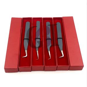 แหนบต่อขนตาสแตนเลสเคลือบสีเทาคุณภาพสูง 90 องศา พร้อมโลโก้สั่งทำพิเศษ อุปกรณ์เสริมความงาม - Product Image 1