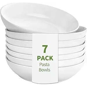 Juego de 7 Tazones de Porcelana para Pasta de 8.3 Pulgadas y 30 Onzas, Diseño Ancho y Poco Profundo para Pasta, Ensalada y Cereal - Juego de Cerámica - Product Image 1