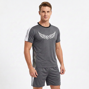 Camiseta de Fútbol Gris para Hombre con Logotipo de Ala, Manga Corta, Absorbe la Humedad, Corte Atlético, Cuello Redondo, Ropa Deportiva - Product Image 4