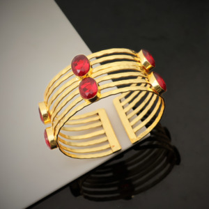 Handmade 18k Gold Plated Cuff Bangle with <b>Red</b> Garnet Quartz Gemstone Statement Jewelry - Adjustable Bangle - Gift for her - Product Image 5