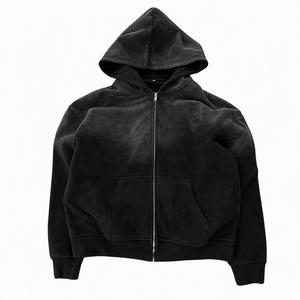 Sudadera con capucha y cremallera para hombre, de forro polar, negra, extragrande, informal, de color liso, de longitud regular, de algodón tejido, para otoño - Product Image 1