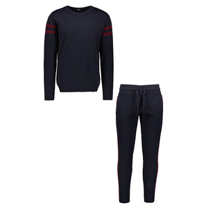 Conjunto Deportivo Unisex Azul Marino, Sudadera de Cuello Redondo y Manga Larga con Pantalones con Cordón, Color Sólido, Estilo Casual para Otoño, Corte Regular - Product Image 5