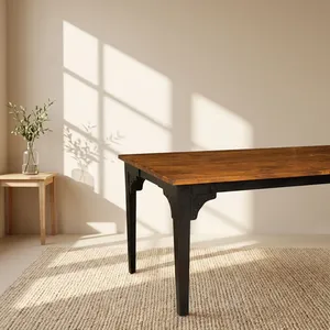 Table de salle à manger rectangulaire industrielle et commerciale, grande capacité (8 places), plateau en bois et pieds en métal, fabrication artisanale, prix usine pour hôtel, maison ou usine. - Product Image 4