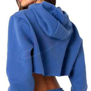 Sudadera con Capucha Corta Azul para Mujer, Talla Extra Grande, Manga Larga, Corte Holgado, Estilo Casual Urbano - Product Image 4