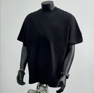 T-shirt noir surdimensionné pour homme, manches courtes, col rond, en coton, style streetwear décontracté, logo personnalisé - Product Image 5