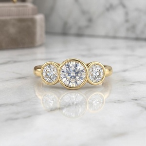 1.55 CTW Three <b>Stone</b> Round Solitaire Bezel set Diamond Ring - Product Image 2