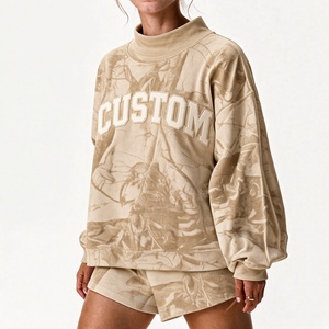 Ensemble décontracté deux pièces pour femme, imprimé personnalisé, col montant oversize, manches longues, col haut, vente en gros - Product Image 5