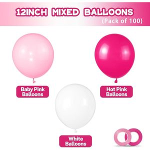 Palloncini Rosa Pastello 100 Pezzi 12 Pollici Bianchi con 2 Nastri Palloncini per Festa della Mamma San Valentino Compleanno Ragazza - Product Image 3
