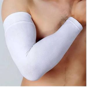 Manguitos de compresión elásticos ajustados de color blanco liso para brazos y codos, ideales para gimnasio, en oferta. - Product Image 4