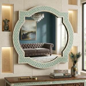Cadre de miroir décoratif personnalisé de haute qualité, luxueux, artisanal, en bois naturel avec incrustations de nacre, pour la décoration, en provenance d'Inde. - Product Image 5